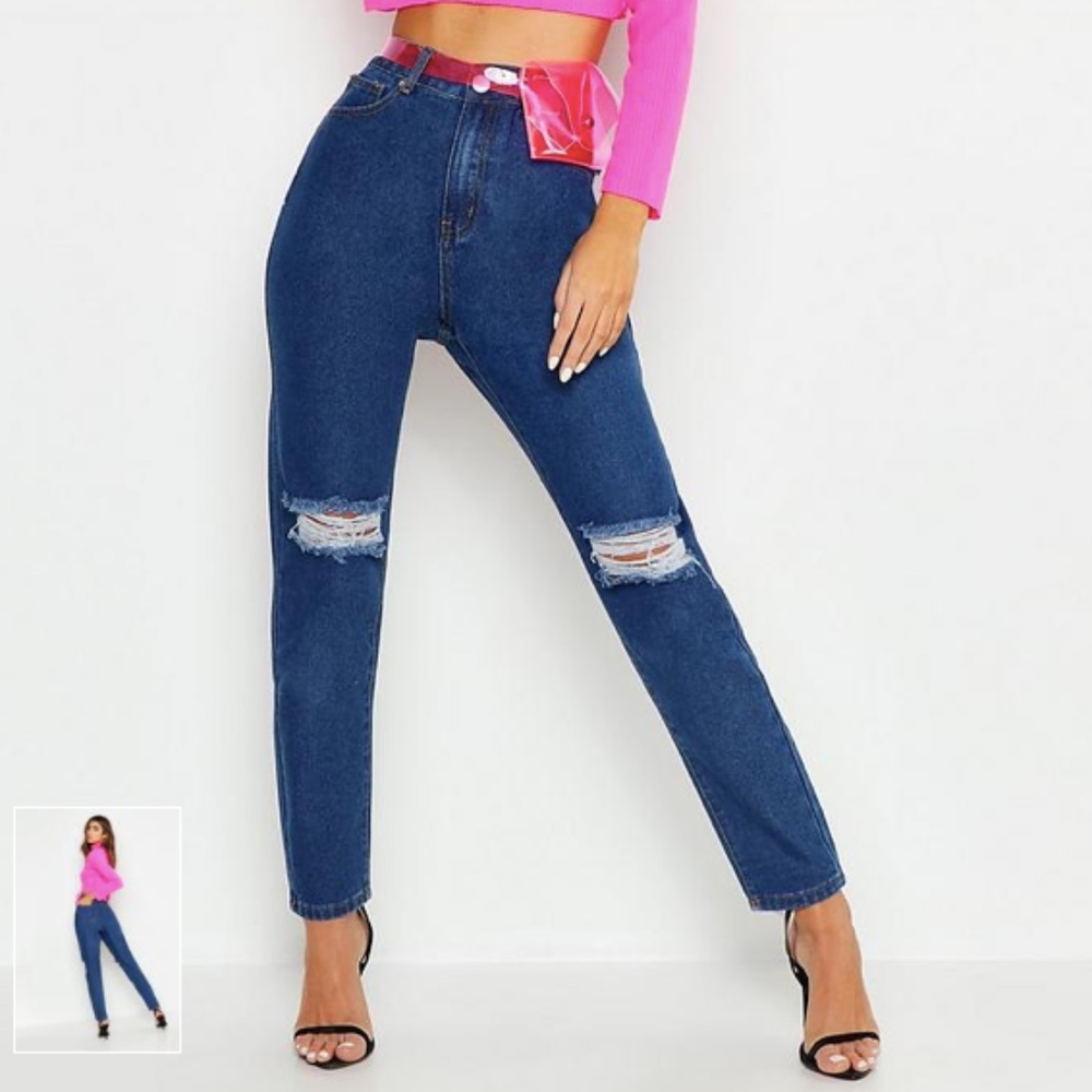 High Waist Distressed Mom Jeans